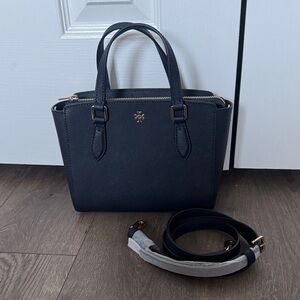 Tory Burch Navy Blue Leather Bag with Gold Accents